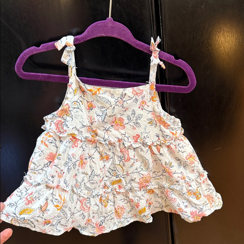 Janie and Jack Girls White Floral Ruffle Tank Top 6-12 m